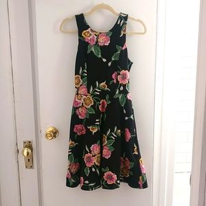 Aqua Brand Black Party Dress with Flower Embroidery Detail